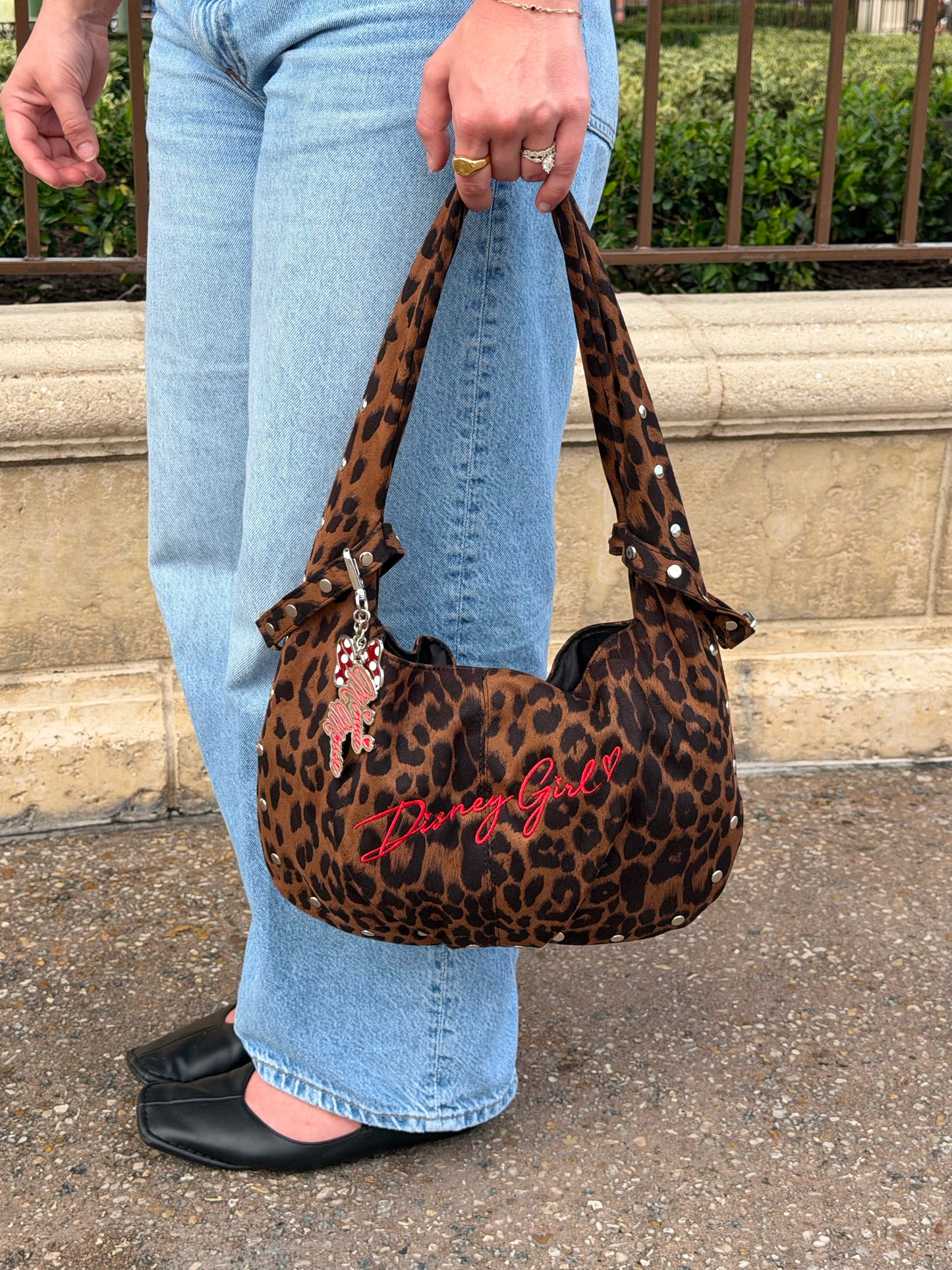 It Girl Leopard Studded Shoulder Bag